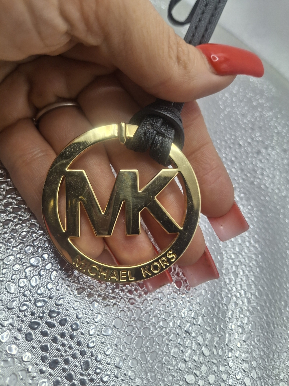 Michael Kors Gold MK Logo Keychain with Black Strap / Spare Purse Charm - Picture 4 of 8